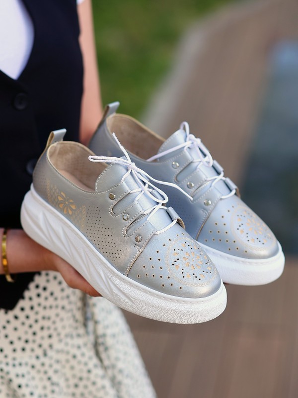 Down Gri Cilt Bağcıklı Spor Ayakkabı