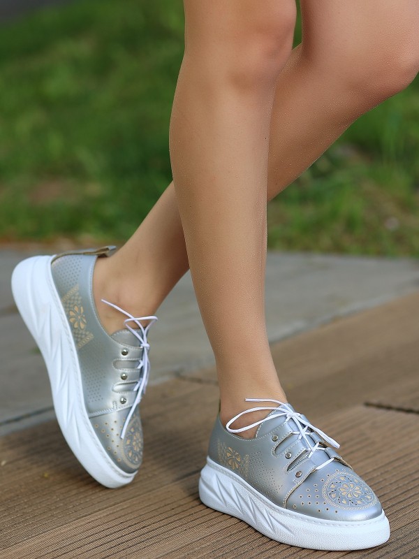 Down Gri Cilt Bağcıklı Spor Ayakkabı