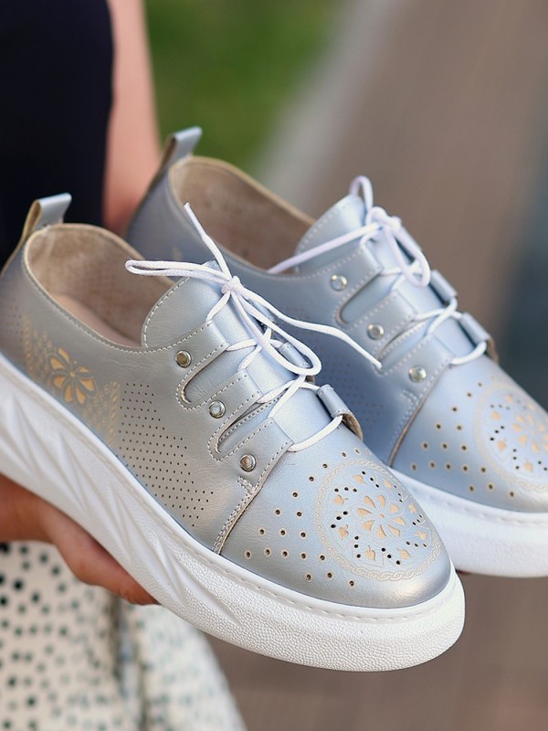 Down Gri Cilt Bağcıklı Spor Ayakkabı