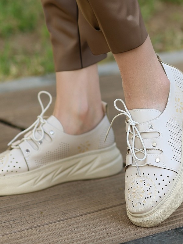 Down Bej Cilt Bağcıklı Spor Ayakkabı