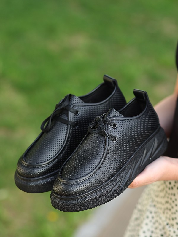 Freya Siyah Cilt Bağcıklı Spor Ayakkabı