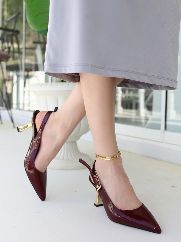 Zalin Bordo Rugan Topuklu Ayakkabı