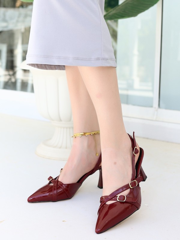 Liwan Bordo Rugan Topuklu Ayakkabı