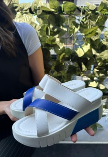 Sandy Beyaz/Mavi Cilt Dolgu Topuk Terlik