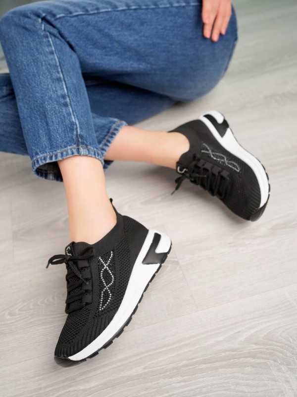 Edne Siyah Triko Bağcıklı Spor Ayakkabı