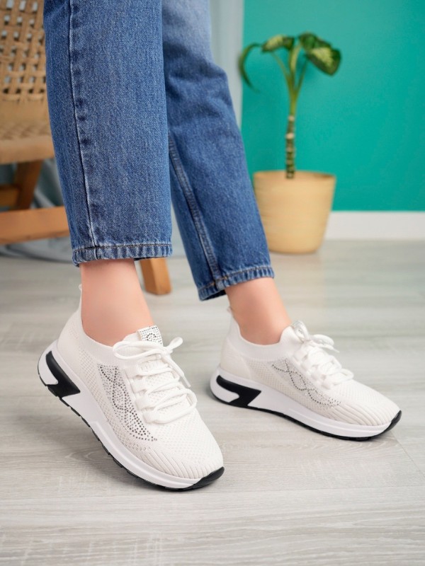 Edne Beyaz Triko Bağcıklı Spor Ayakkabı