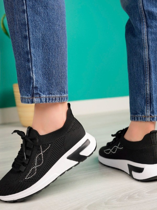 Edne Siyah Triko Bağcıklı Spor Ayakkabı