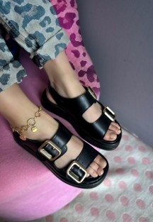 Krita Siyah Cilt Sandalet