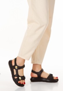 Nayda Siyah Cilt Cırt Cırtlı Sandalet