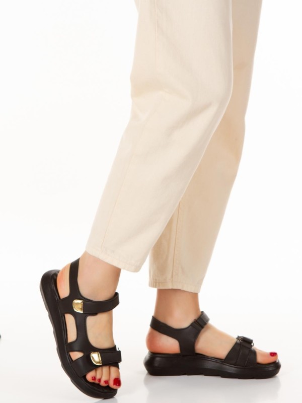 Nayda Siyah Cilt Cırt Cırtlı Sandalet