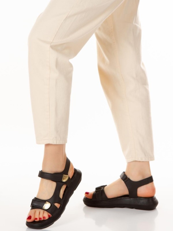 Nayda Siyah Cilt Cırt Cırtlı Sandalet