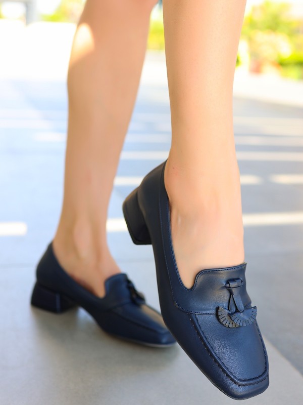 Nien Lacivert Cilt Topuklu Ayakkabı