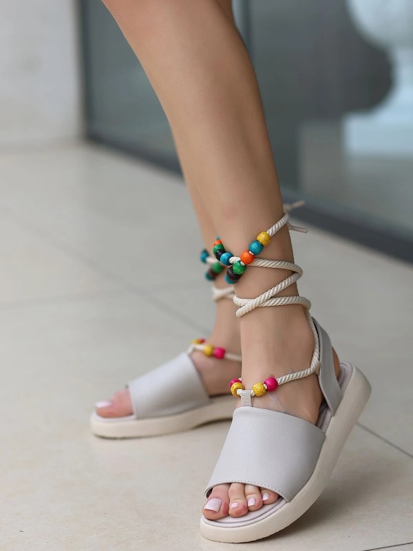 Diran Bej Cilt Bilekten Bağlamalı Sandalet