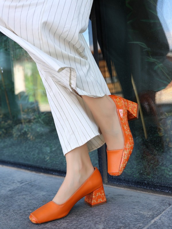 Lidica Turuncu Cilt Topuklu Ayakkabı