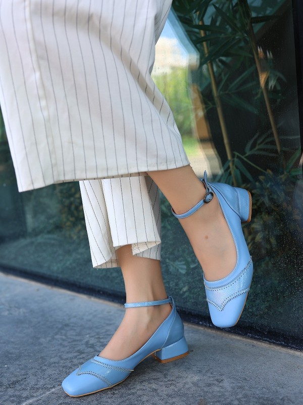 Yanne Mavi Cilt Topuklu Ayakkabı