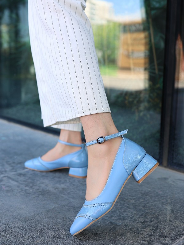 Yanne Mavi Cilt Topuklu Ayakkabı