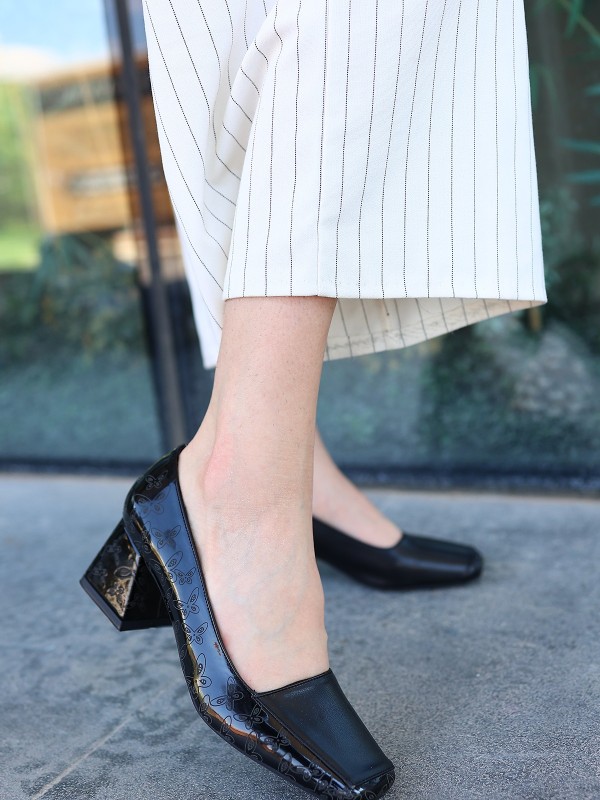 Lidica Siyah Cilt Topuklu Ayakkabı