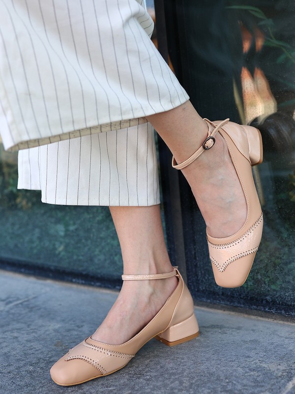 Yanne Krem Cilt Topuklu Ayakkabı