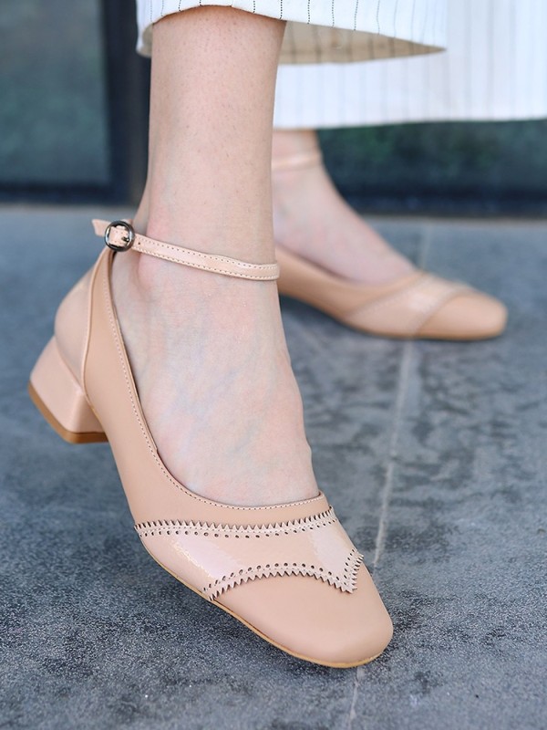 Yanne Krem Cilt Topuklu Ayakkabı