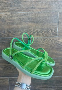 Nadda Yeşil Cilt Boncuk İşlemeli Sandalet