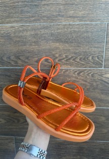 Nadda Turuncu Cilt Boncuk İşlemeli Sandalet