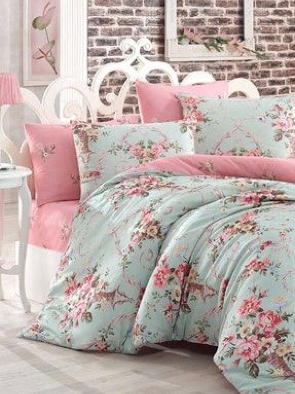 Eponj HomeMature Nevresim Seti Çift Kişilik Alanur Mint-pembe