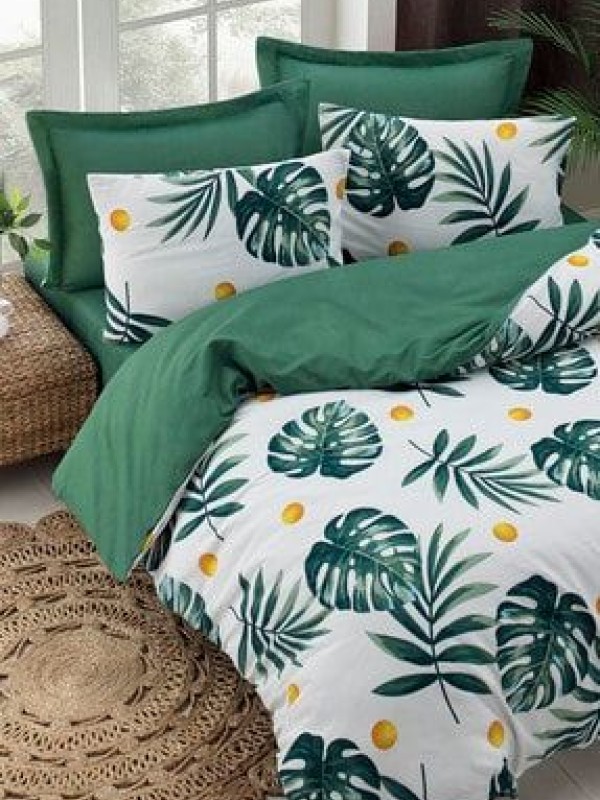 Eponj HomeMature Nevresim Seti Çift Kişilik Monstera Yeşil