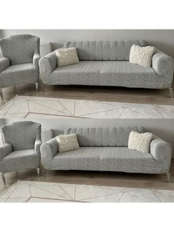 FaiendJakarlı 3 3 1 1 Taş-gri Lastikli Kanepe Örtüsü | Lastikli Koltuk Örtüsü | koltuk kılıfı Takımı