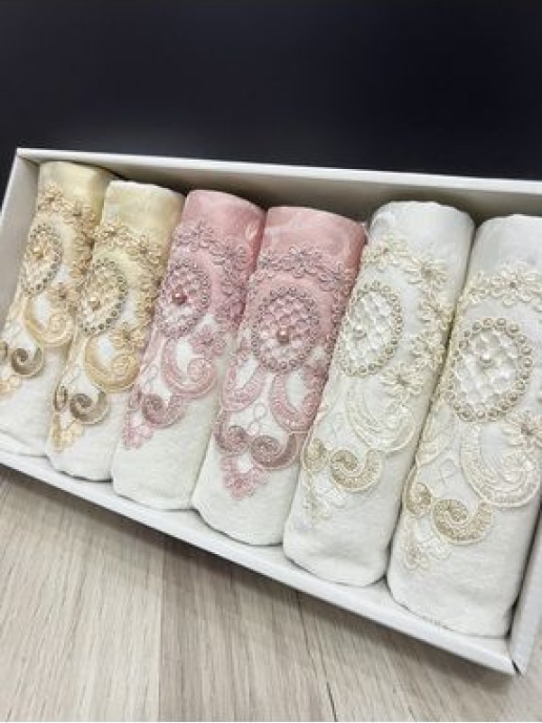 AYHANHOME6'lı Güpürlü 30x50 Kutulu Mutfak Havlu Seti