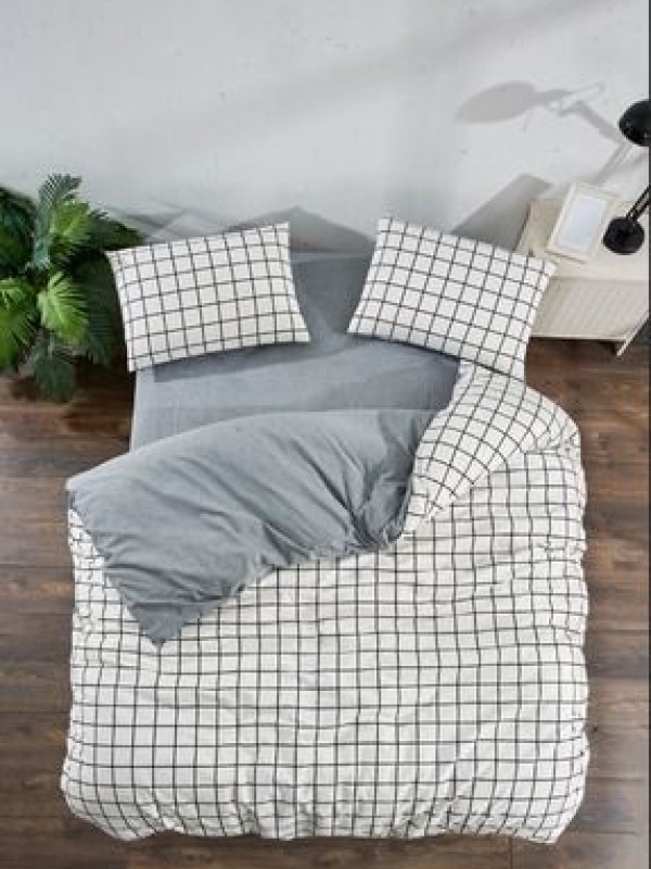 ValeziumBEYAZ KARE ANTRASİT LASTİKLİ ÇARŞAFLI TEK KİŞİLİK NEVRESİM TAKIMI 1 YASTIK KILIFLI