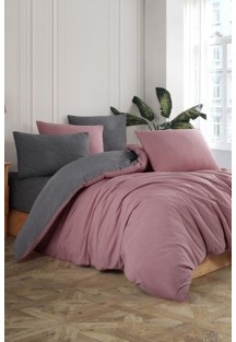 conzalizaLastikli Çarşaflı Çift Kişilik Nevresim Takımı | Mürdüm Antrasit |