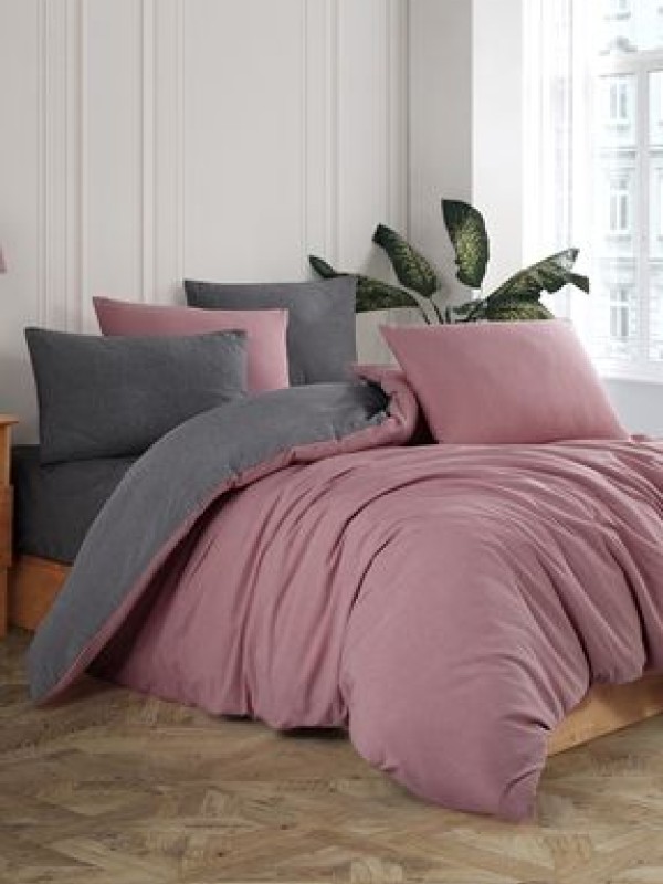 conzalizaLastikli Çarşaflı Çift Kişilik Nevresim Takımı | Mürdüm Antrasit |