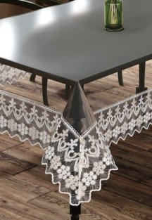 starlet home collection Yonca Şeffaf Silikon Fransız Dantelli Masa Örtüsü