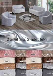 Gerbera Home Collection kadife Koltuk Örtüsü Takımı 3 3 1 1 gümüş gri