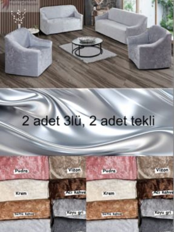 Gerbera Home Collection kadife Koltuk Örtüsü Takımı 3 3 1 1 gümüş gri