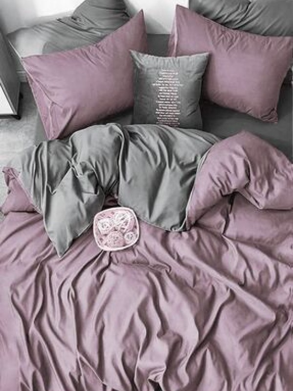 İQONLastikli Çarşaflı Nevresim Takımı Çift Kişilik Gülkurusu-gri