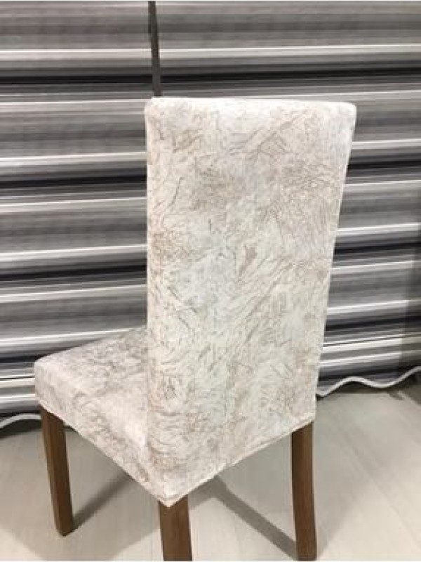 sabirehomeKrem Renk Kadife Damar Desenli Sandalye Kılıfı Dijital Baskılı 1 Adet Likralı Lastikli Koltuk Örtü