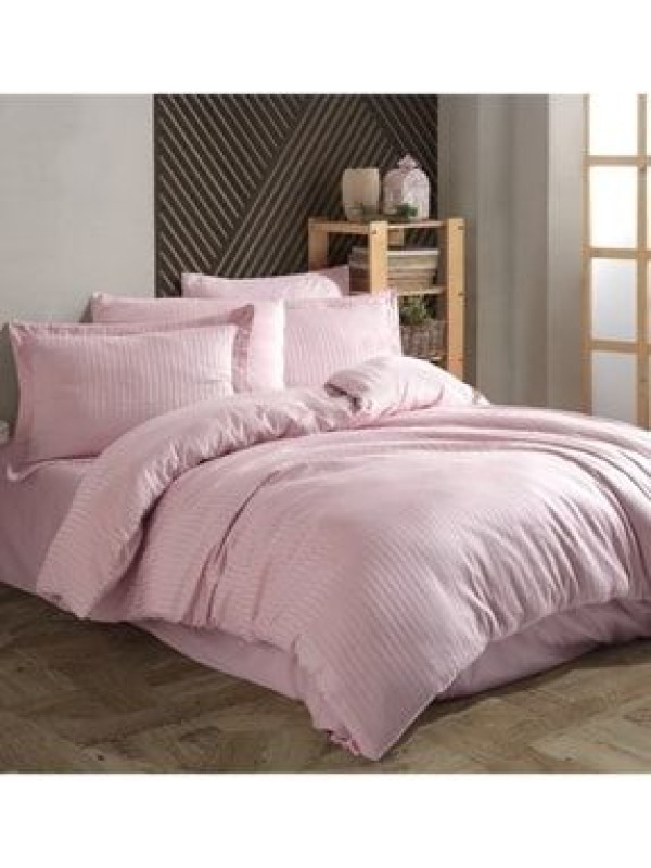 HobbyÇizgili Pudra - Çift Kişilik Jakarlı Saten Nevresim Takımı