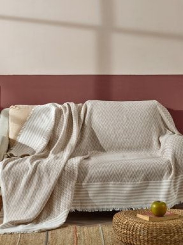 FushiaTrio Natural Keten Koltuk Örtüsü | Koltuk Şalı