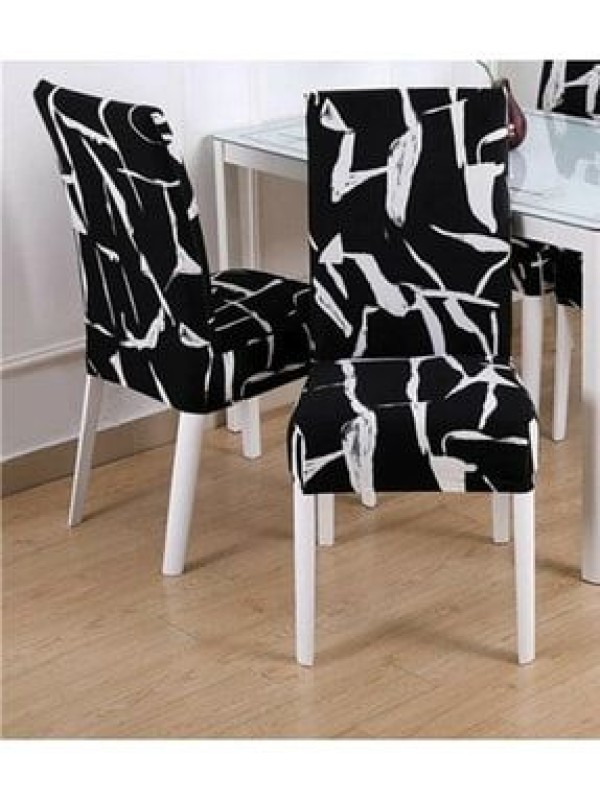 elgeyarDesenli Kadife Sandalye Kılıfı,likrali,lastikli,standart Siyah-beyaz Desen