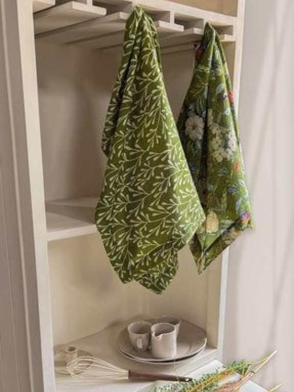 Sertex HomeYeşil Çiçek Ve Yaprak Desenli 2'li Mutfak Bezi