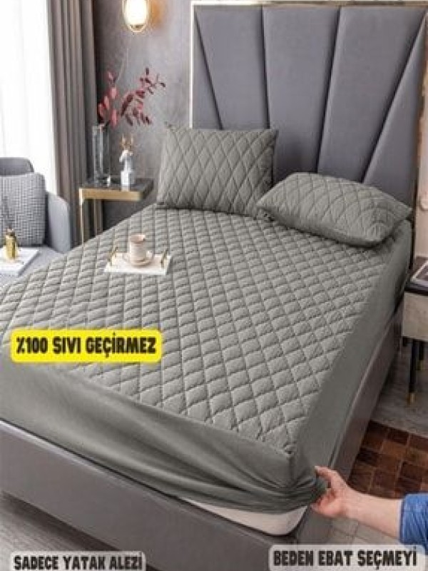Nart HomeGri Renkli %100 Sıvı Geçirmez Pamuklu Kapitoneli Yatak Koruyucu Renkli Alez Çarşaf