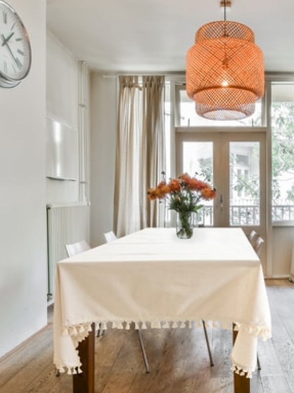 NDC HOMEOrganik Ham Keten Krem Ponponlu Masa Örtüsü