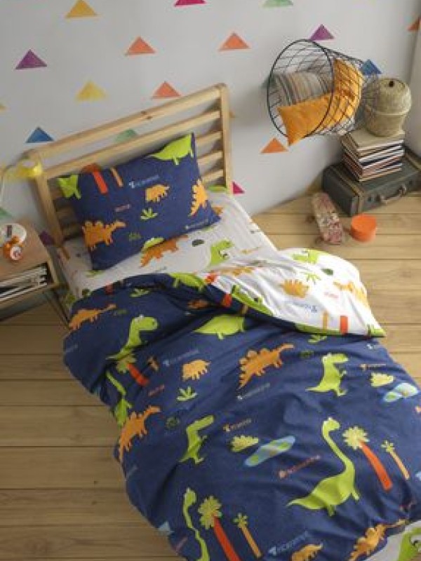 Eponj HomePamuklu Nevresim Takımı Tek Kişilik Dinolar Lacivert