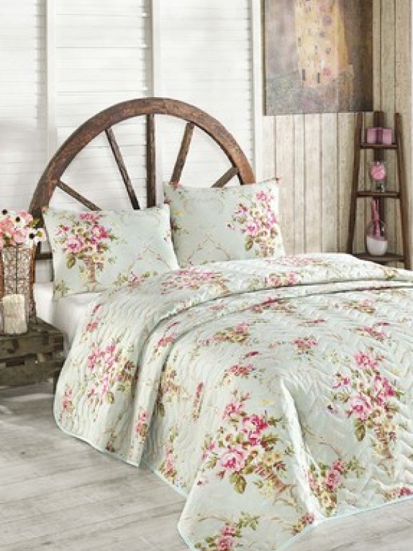 Eponj HomeÇift Kişilik Kapitone Yatak Örtüsü Seti Alanur Mint