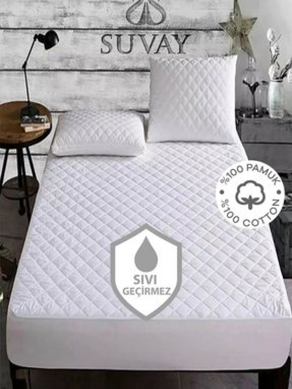 SUVAYKapitone Fitted Su Sıvı Geçirmez Alez Çarşaf Tek Ve Çift Kişilik Kapitoneli Pamuklu Yatak Alezi